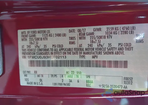 2017 Ford Escape Titanium from USA, damaged, VIN 1FMCU0J93HUF02113